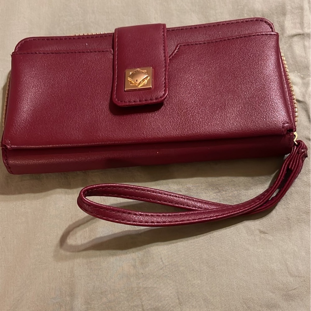 Burgundy Wine Vegan Leather XL Wristlet Wallet